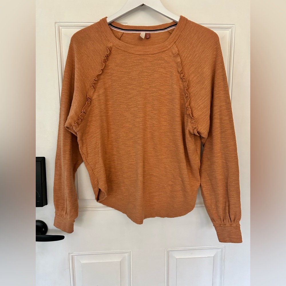 Pilcro Ruffle-Trim Pullover in Burnt Orange